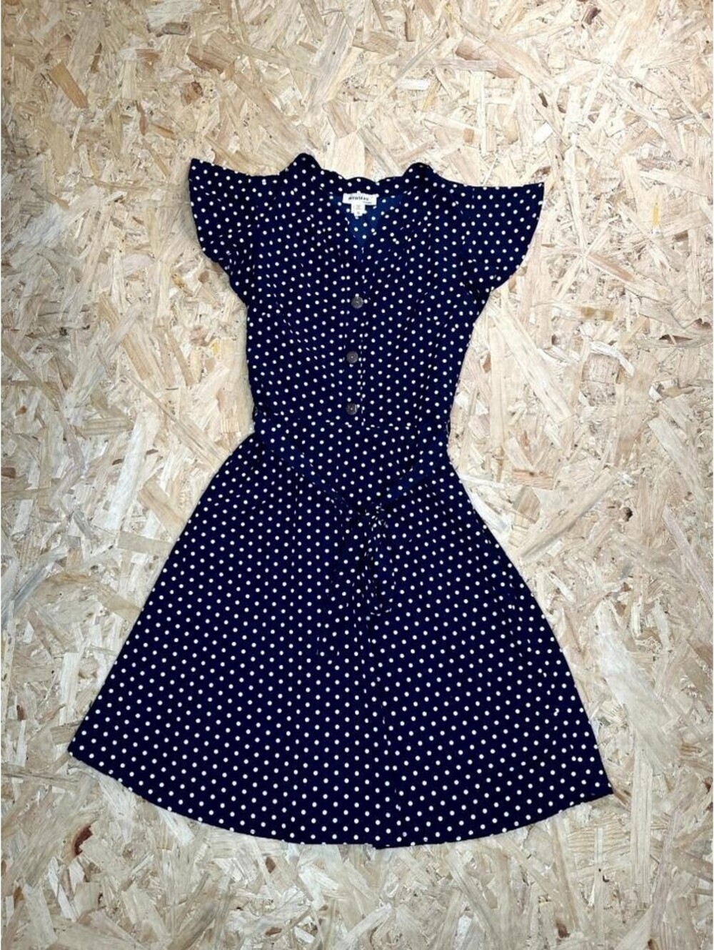 Monteau | Dresses | Monteau Los Angeles Womens Small Navy Blue Polka Dot Flutter Sleeve Dress